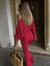 Skew Collar Flare Pants Set