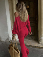 Skew Collar Flare Pants Set