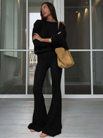 Skew Collar Flare Pants Set