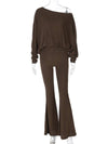 Skew Collar Flare Pants Set