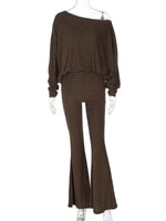 Skew Collar Flare Pants Set
