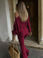 Skew Collar Flare Pants Set