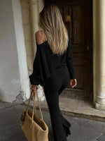 Skew Collar Flare Pants Set