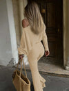 Skew Collar Flare Pants Set