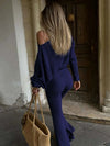 Skew Collar Flare Pants Set