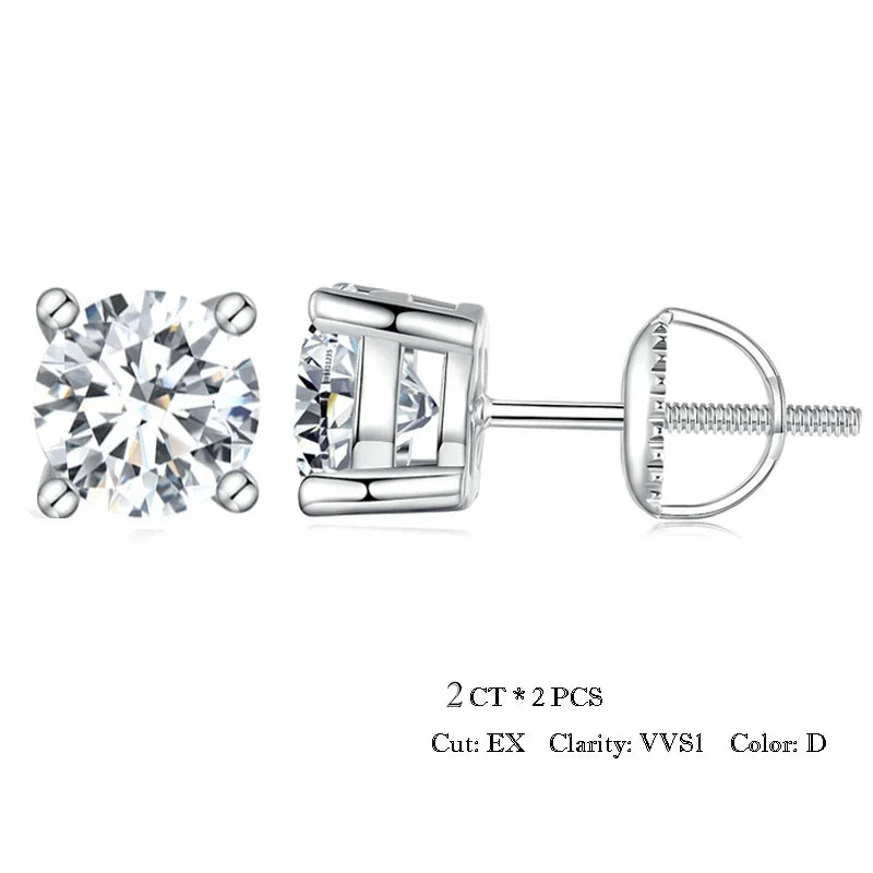 Four-Prong Moissanite Screw-Back Stud Earrings