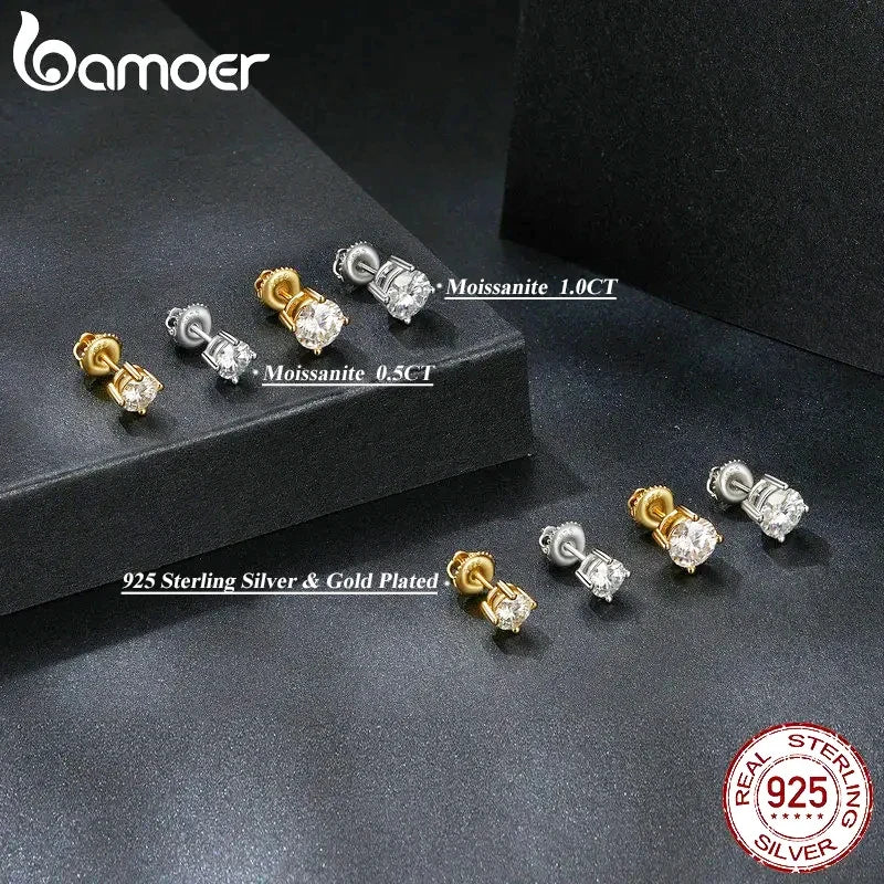Four-Prong Moissanite Screw-Back Stud Earrings