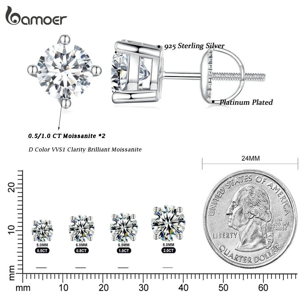 Four-Prong Moissanite Screw-Back Stud Earrings