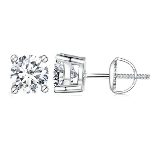 Four-Prong Moissanite Screw-Back Stud Earrings