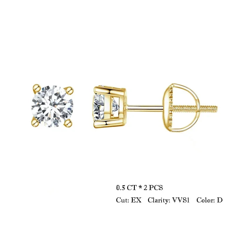 Four-Prong Moissanite Screw-Back Stud Earrings