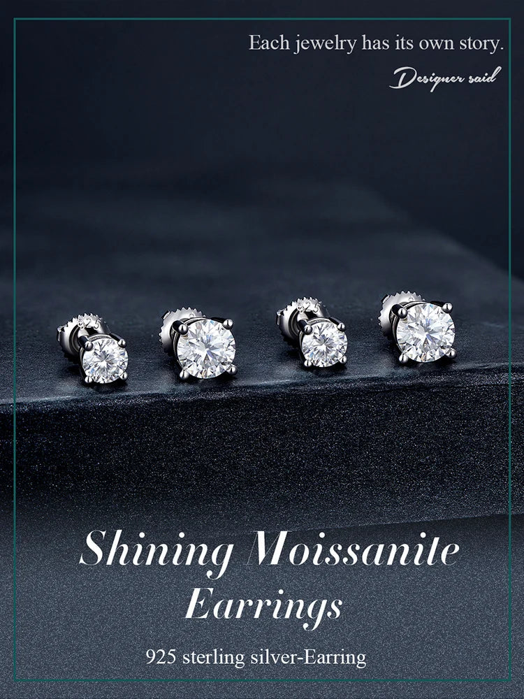 Four-Prong Moissanite Screw-Back Stud Earrings